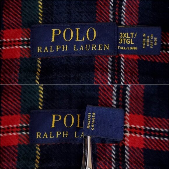 Polo Ralph Lauren Mens 3XLT Tall Red Tartan Plaid Heavy Flannel Button Up Shirt - Picture 11 of 14